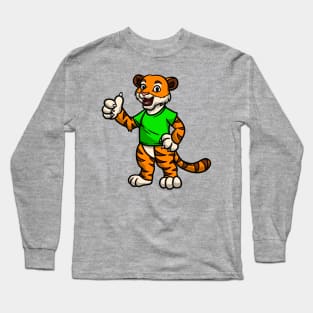 Cute Anthropomorphic Human-like Cartoon Character Tiger in Clothes Long Sleeve T-Shirt